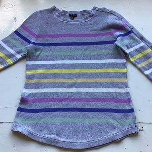 Talbots Gray Rainbow Striped 3/4 Sleeve Tunic Sweater MP Medium Petite
